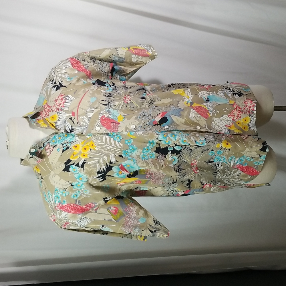SUNDAYS HAWAIIAN SHIRT WITH BIRDS AND FLOWERS IN SIZE LARGE 100% COTTON